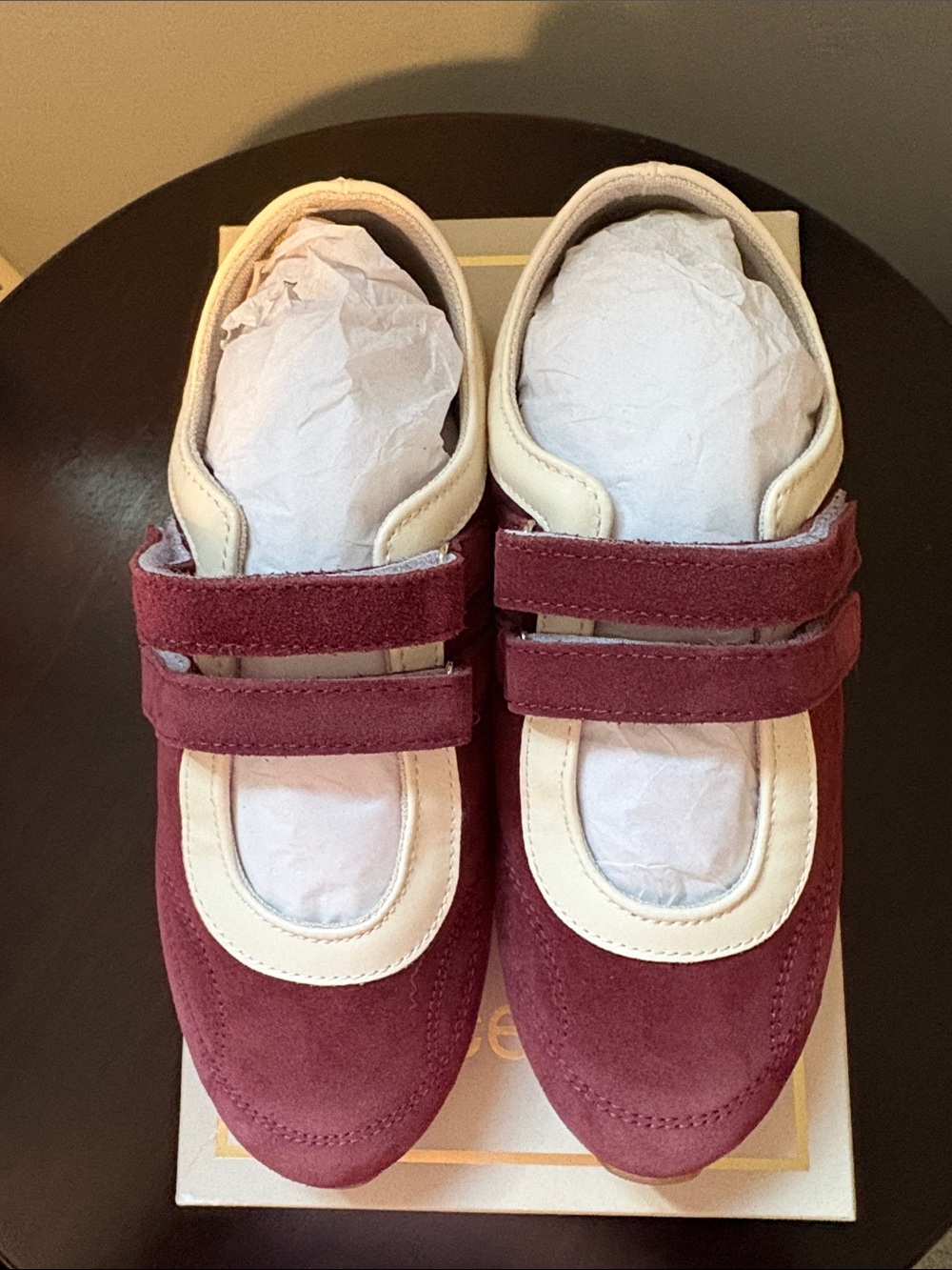 NW BOX - Dolce Vita Burgundy & Cream Suede Velcro Sneakers - Size 8 fit like 7.5 - Picture 2 of 7
